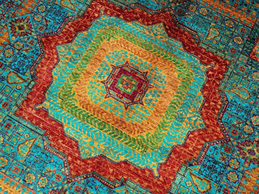 7x10 Ft Turquoise Mamluk Rug - Afghan Oriental Wool Rug