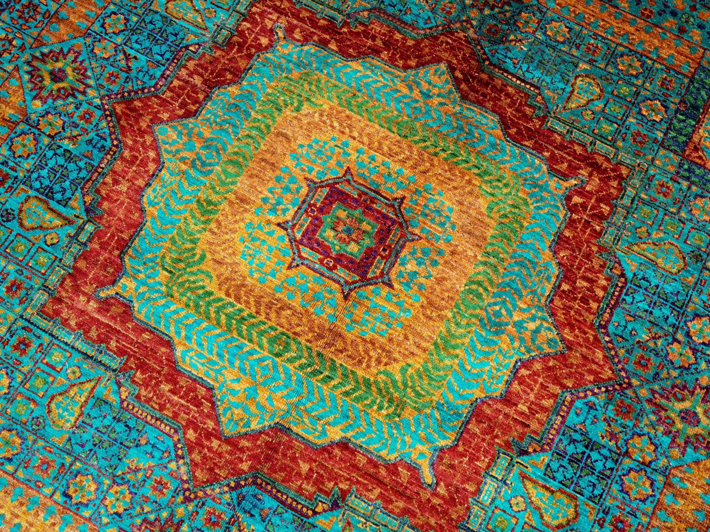 7x10 Ft Turquoise Mamluk Rug - Afghan Oriental Wool Rug