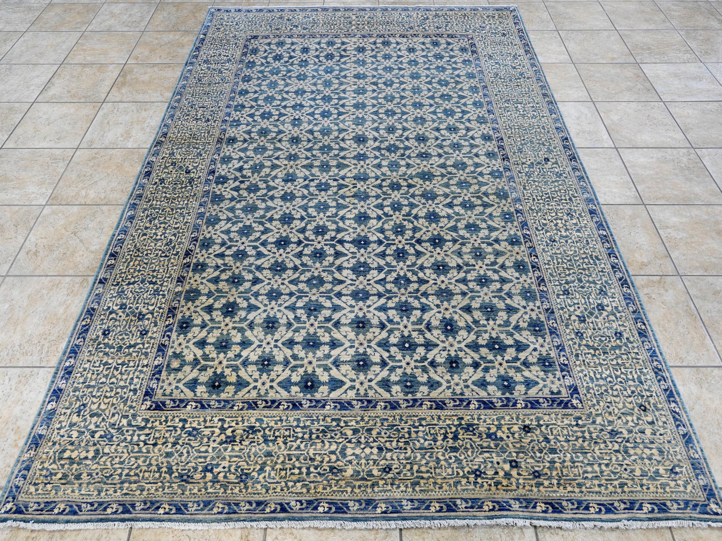 6x9 Ft Blue Serapi Rug - Traditional Wool Rug - All Over Design