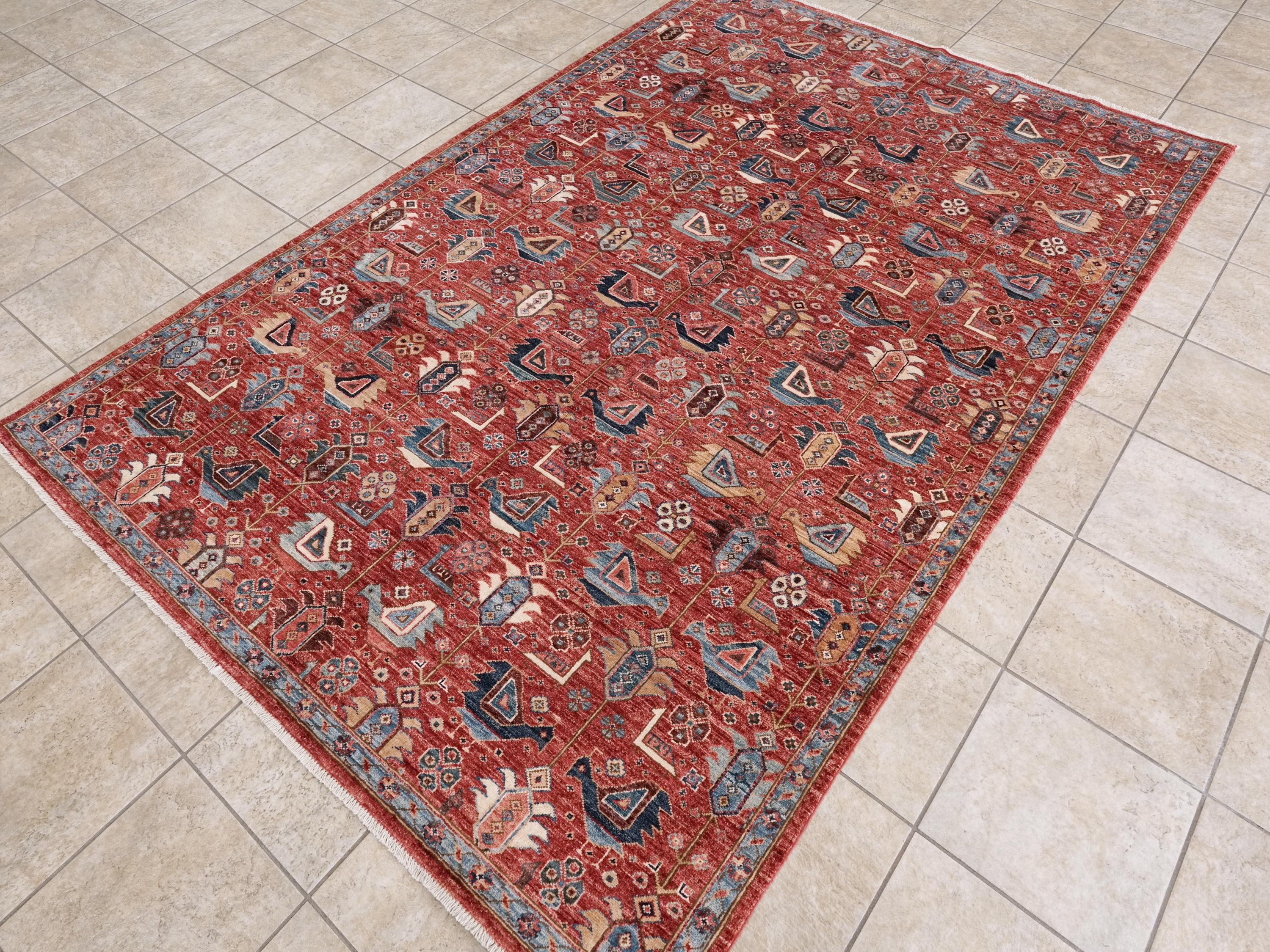 6x9 Ft Hand-Knotted Red Bidjar Rug - Oriental Rug