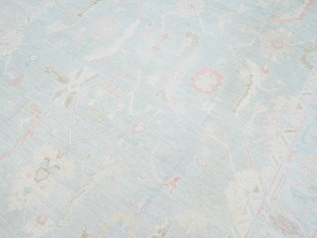 9x12 Ft Light Blue Oushak Rug - Handmade Area Rug - Floral Design