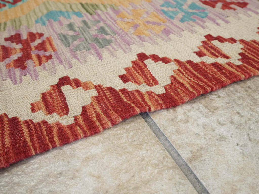 7 Ft Red Kilim Runner Rug - Traditional Flat Weave, Ghazni Wool Rug