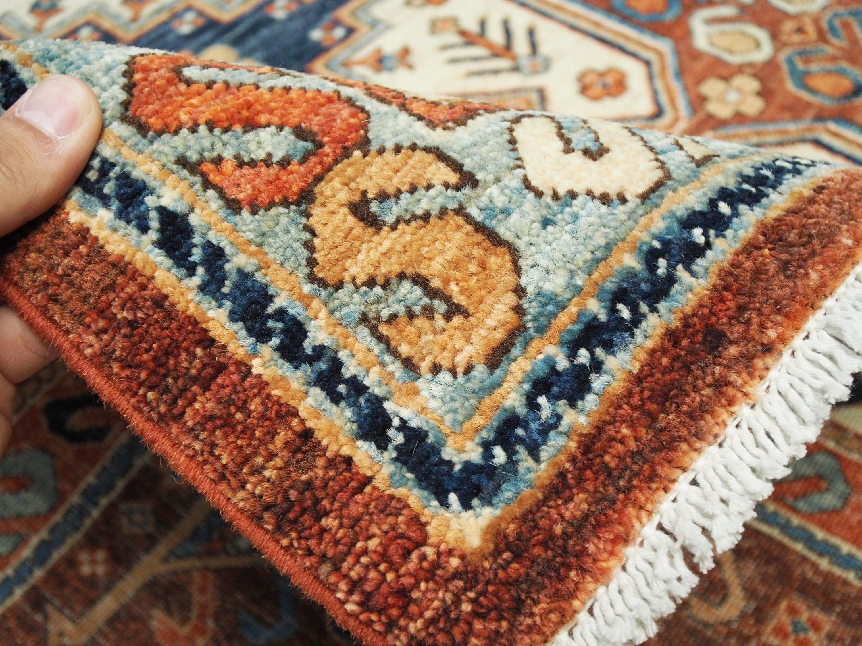 6x9 Ft Orange Heriz Rug - Hand Knotted Area Rug - Traditional Design
