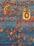 5x7 Ft Blue Owl Rug - Afghan Handmade Area Rug - Bird Design