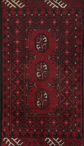 2x3 Ft Red Ersari Rug - Hand Knotted Afghan Wool Rug