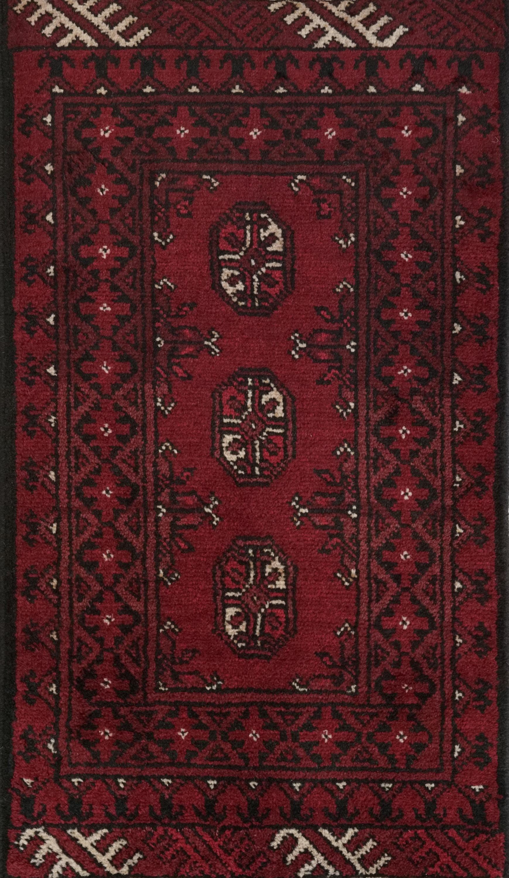 2x3 Ft Red Ersari Rug - Hand Knotted Afghan Wool Rug
