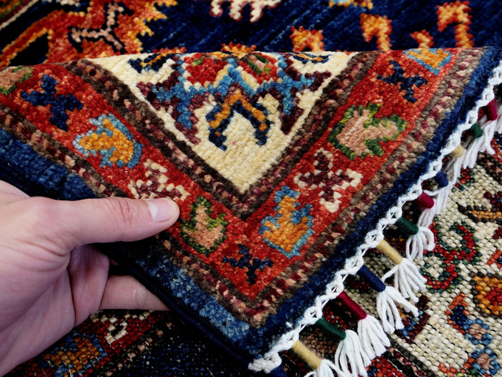 3x5 Ft Blue Kazak Rug - Handmade Afghan Rug