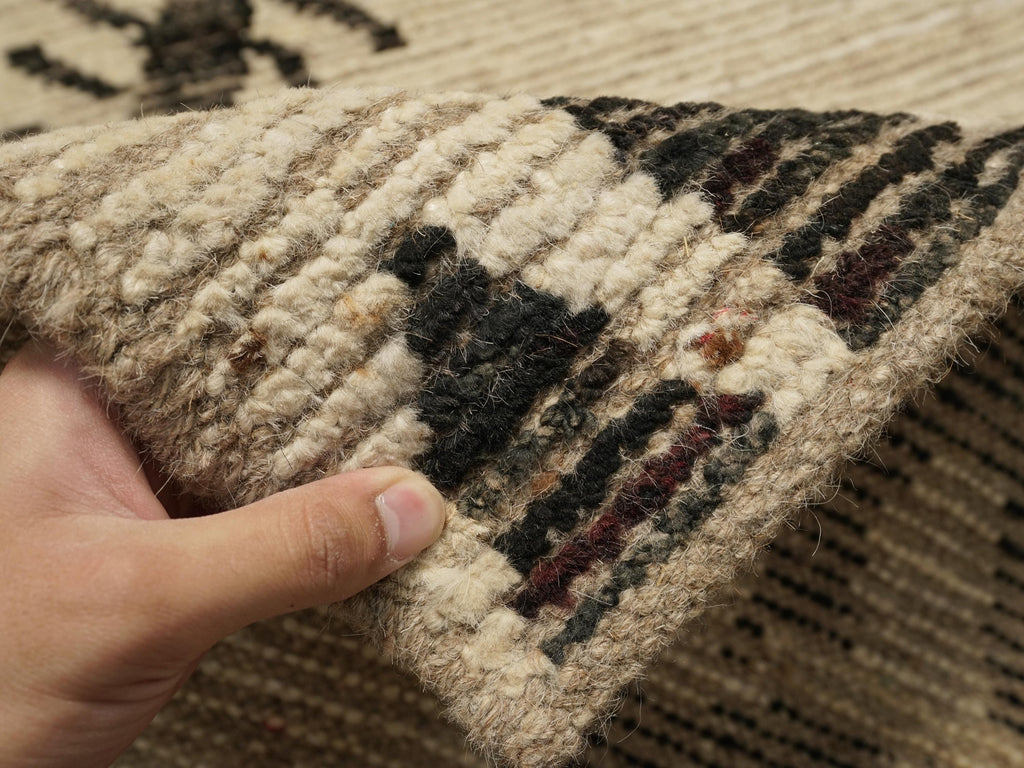 10 Ft Black & Beige Moroccan Runner Rug - Afghan Handmade Wool Rug