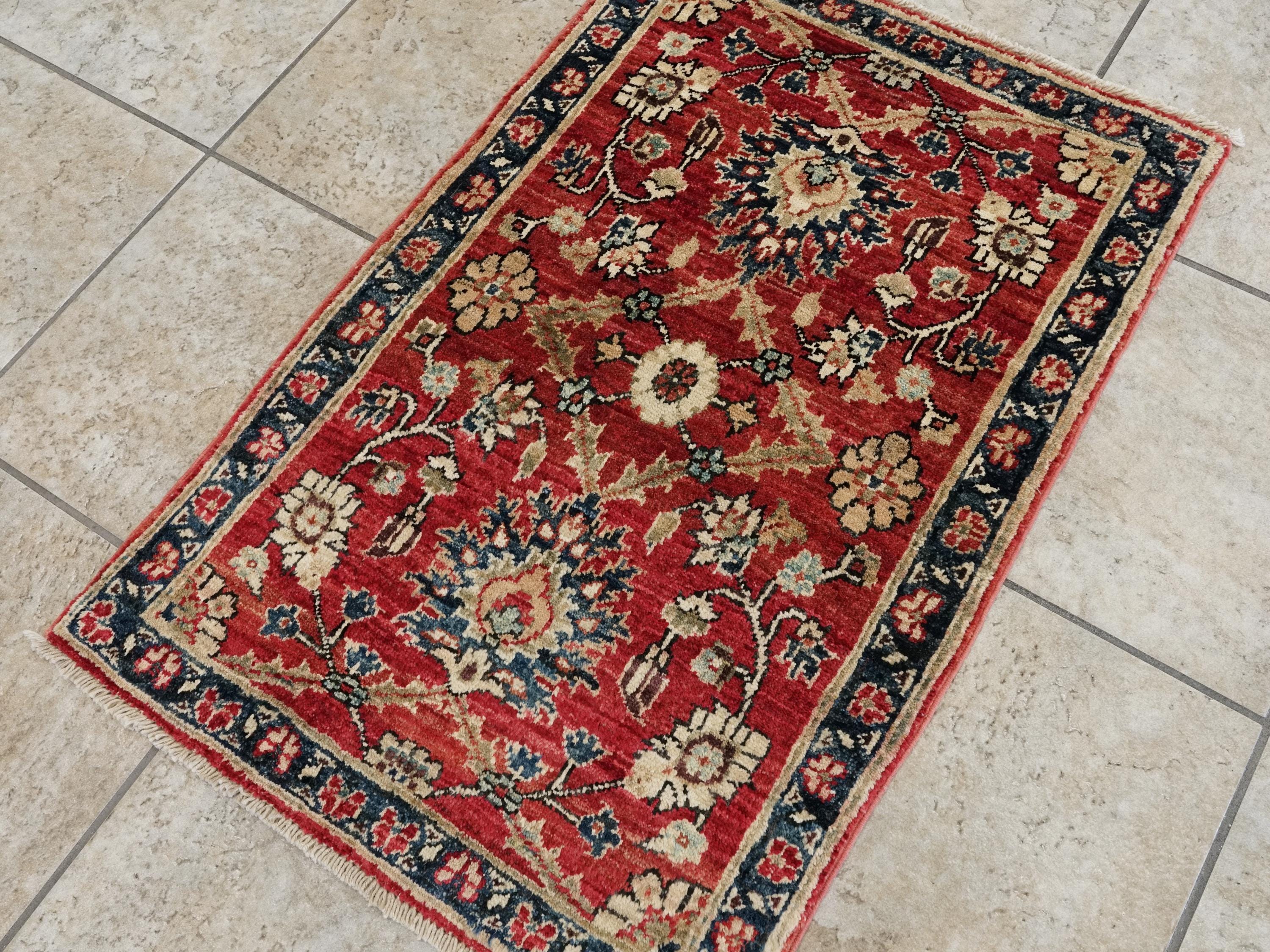 2x3 Ft Handmade Afghan Serapi Rug - Red Oriental Ghazni Wool Doormat