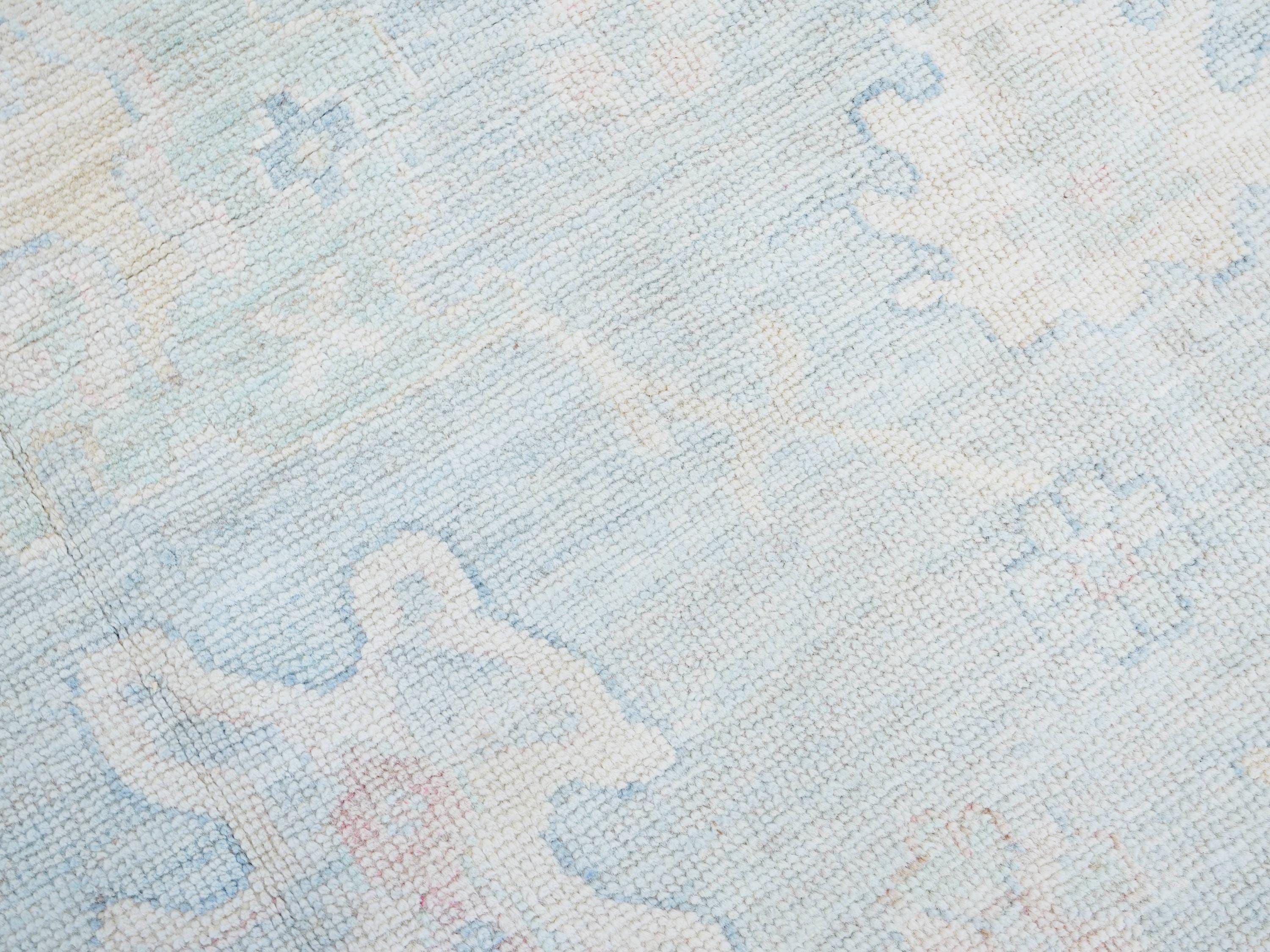 9x12 Ft Light Blue Oushak Rug - Handmade Area Rug - Floral Design