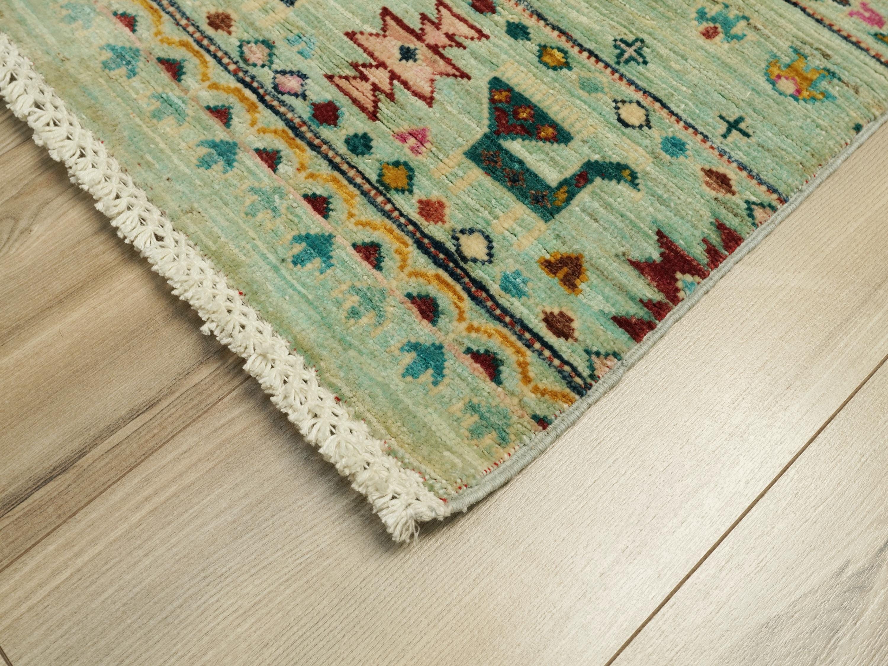 3x4 Ft Cyan Khorjin Rug - Afghan Handmade Wool Rug