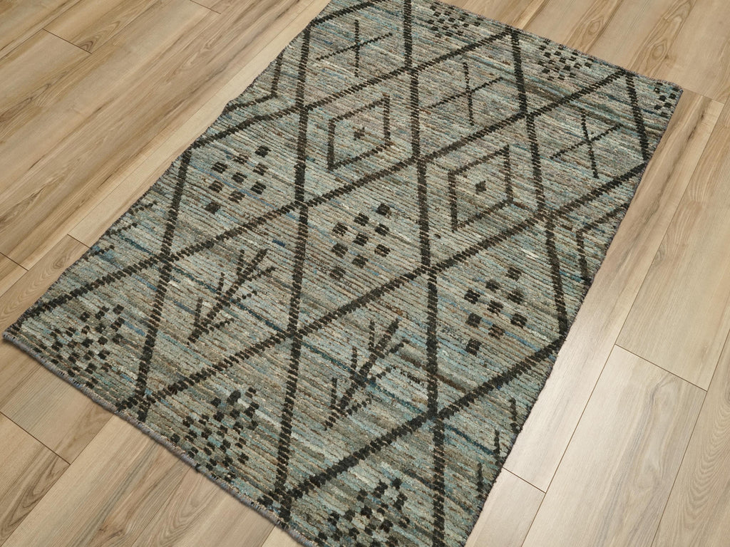 3x5 Ft Blue Moroccan Rug - Hand Knotted Afghan Rug