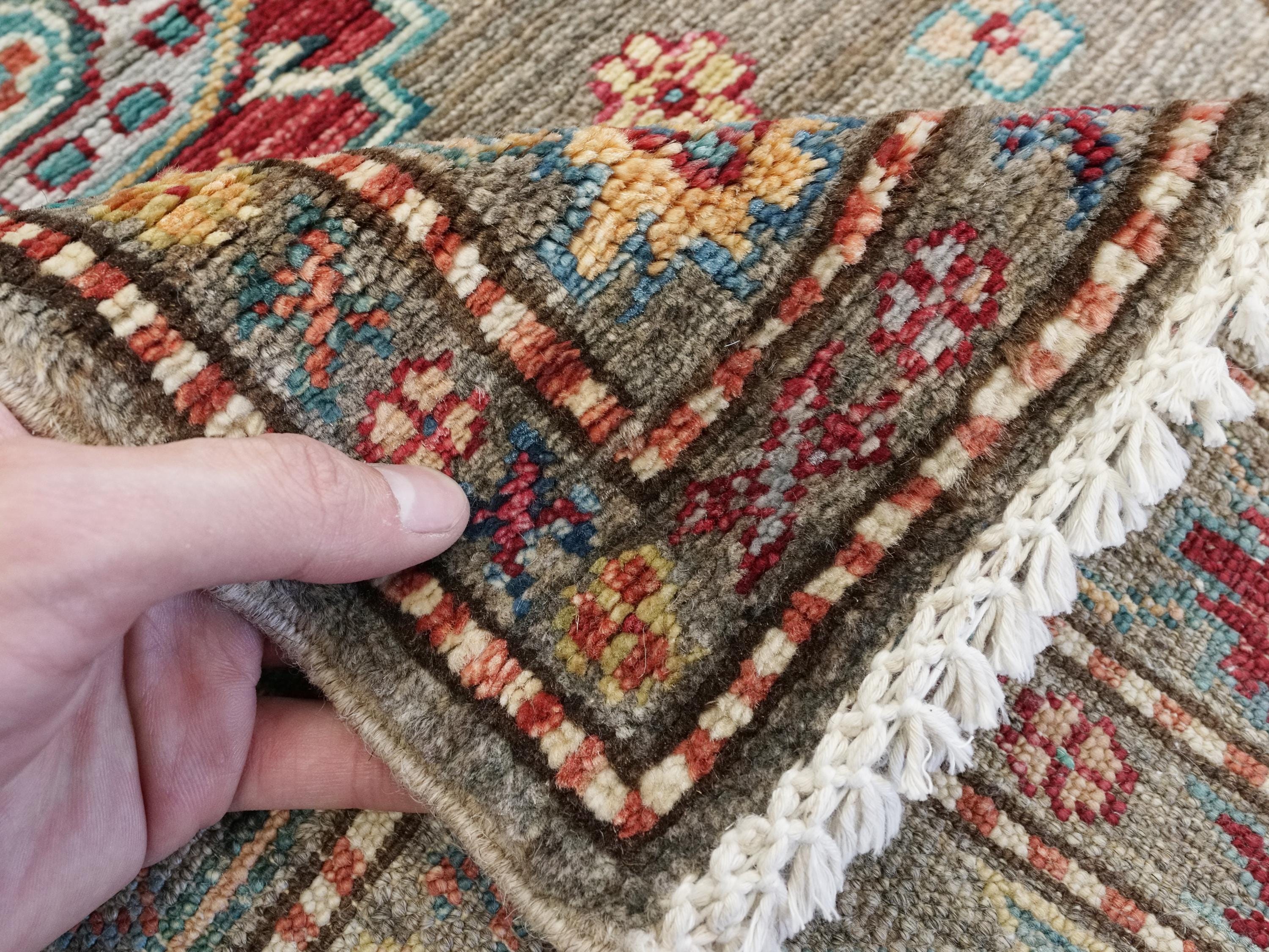 13 Ft Brown Kazak Runner Rug - Afghan Wool Hallway Rug