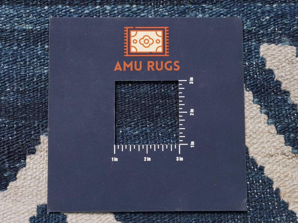 8x10 Ft Blue Kilim Rug - Handmade Afghan Flat Weave