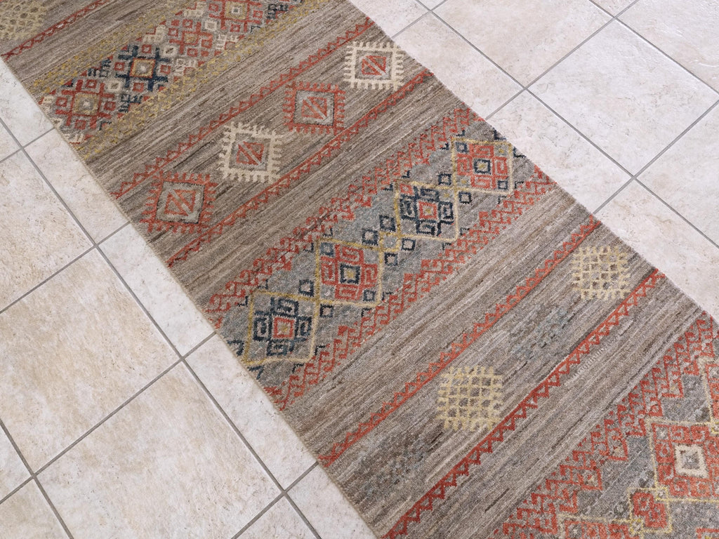 10 Ft Brown Khorjin Runner Rug - Handmade Wool Tribal Rug