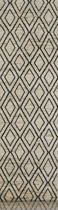 19 Ft White & Black Moroccan Rug - Afghan Wool Hallway Rug