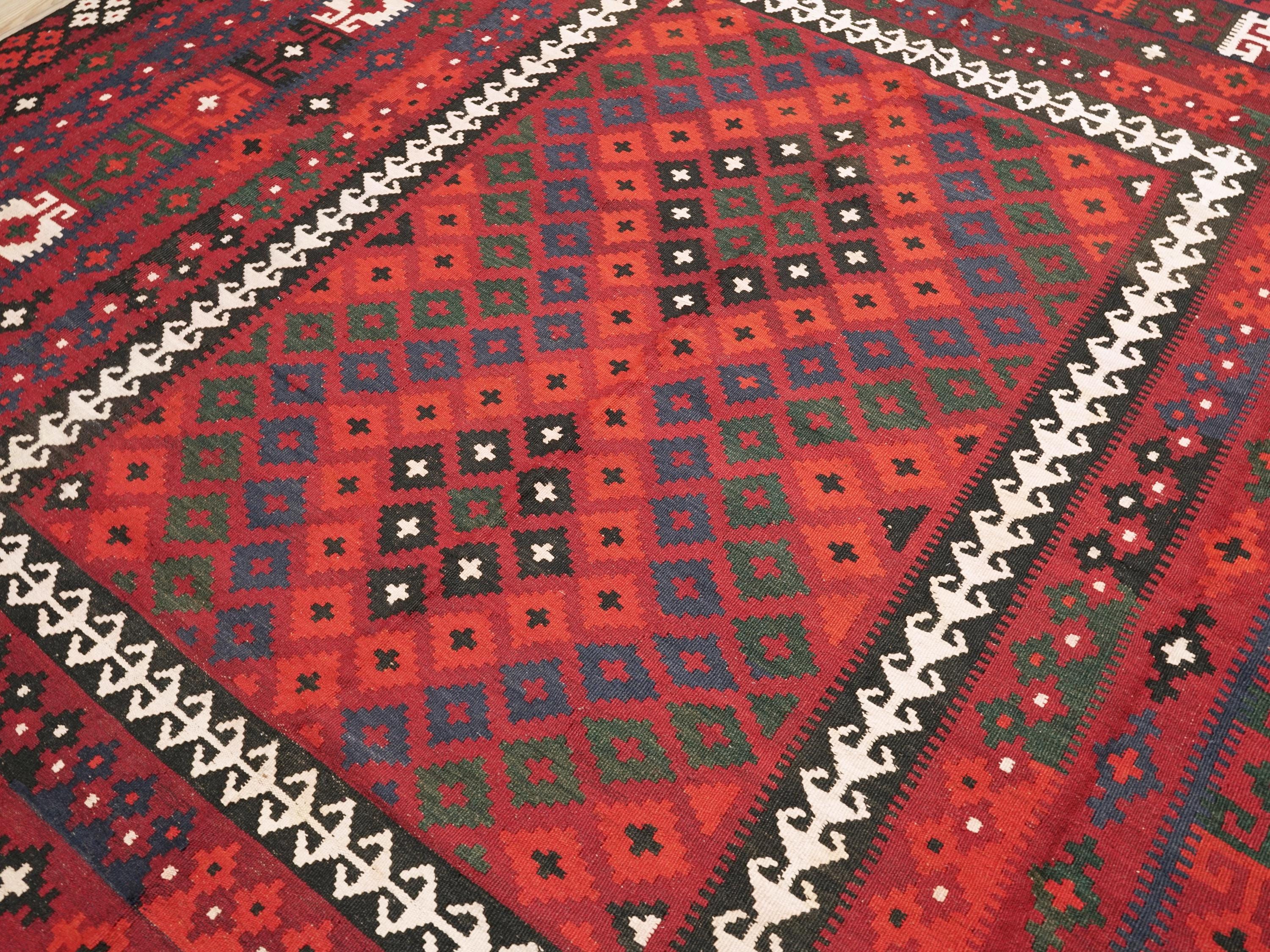 9x11 Ft Red Maimana Kilim Rug - Vintage Afghan Flat Weave