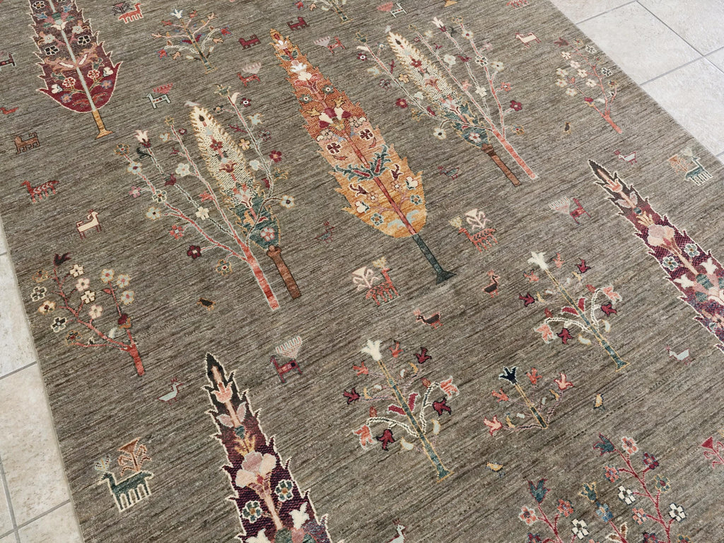 7x10 Ft Dark Brown Serapi Rug - Handmade Afghan Wool Rug - Floral Design