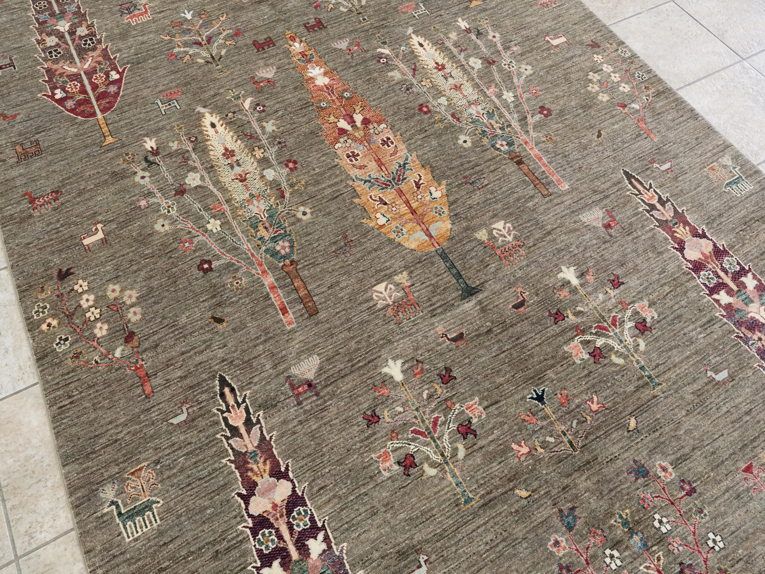 7x10 Ft Dark Brown Serapi Rug - Handmade Afghan Wool Rug - Floral Design