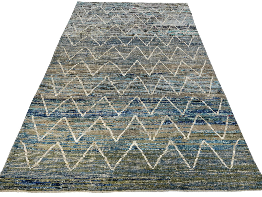 7x10 Ft Blue Moroccan Rug - Hand Knotted Area Rug