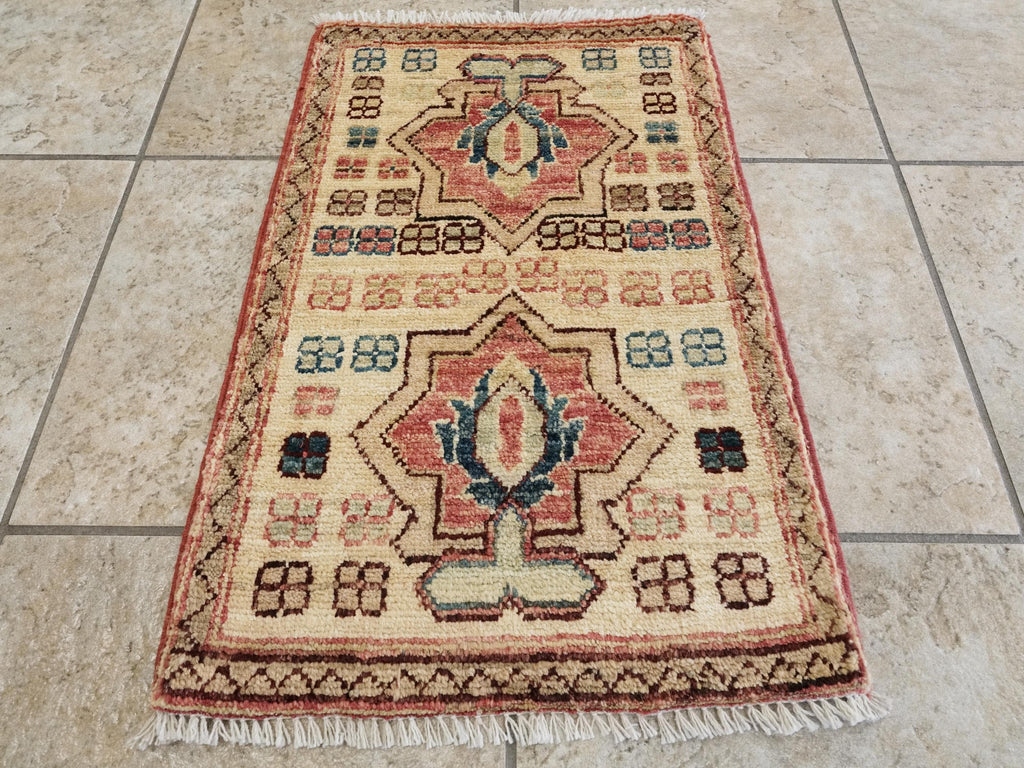 1x2 Ft Hand Knotted Beige Serapi Rug - Ghazni Wool Oriental Rug