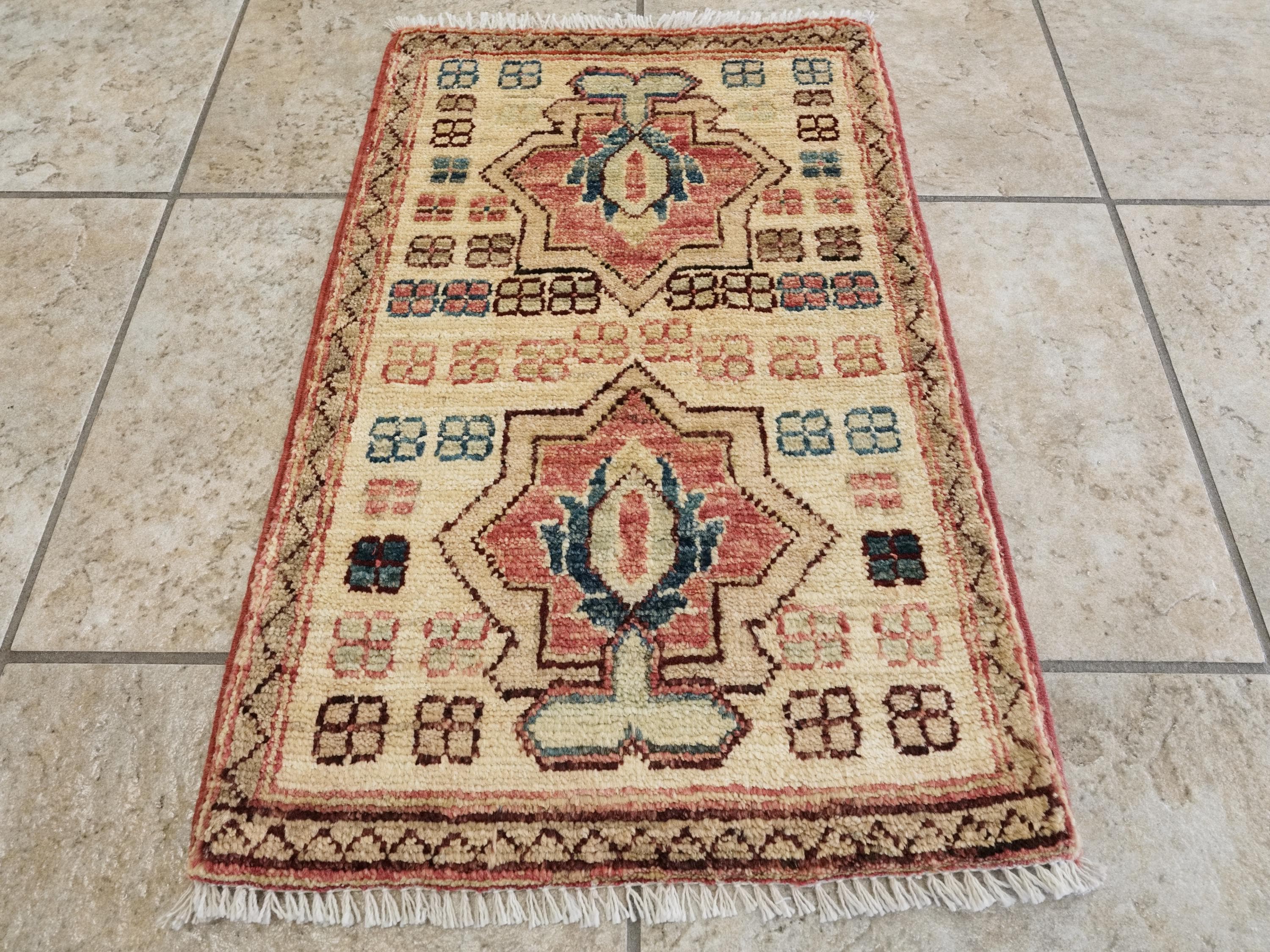 1x2 Ft Hand Knotted Beige Serapi Rug - Ghazni Wool Oriental Rug
