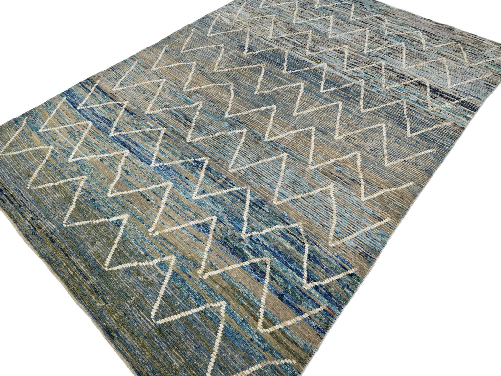7x10 Ft Blue Moroccan Rug - Hand Knotted Area Rug
