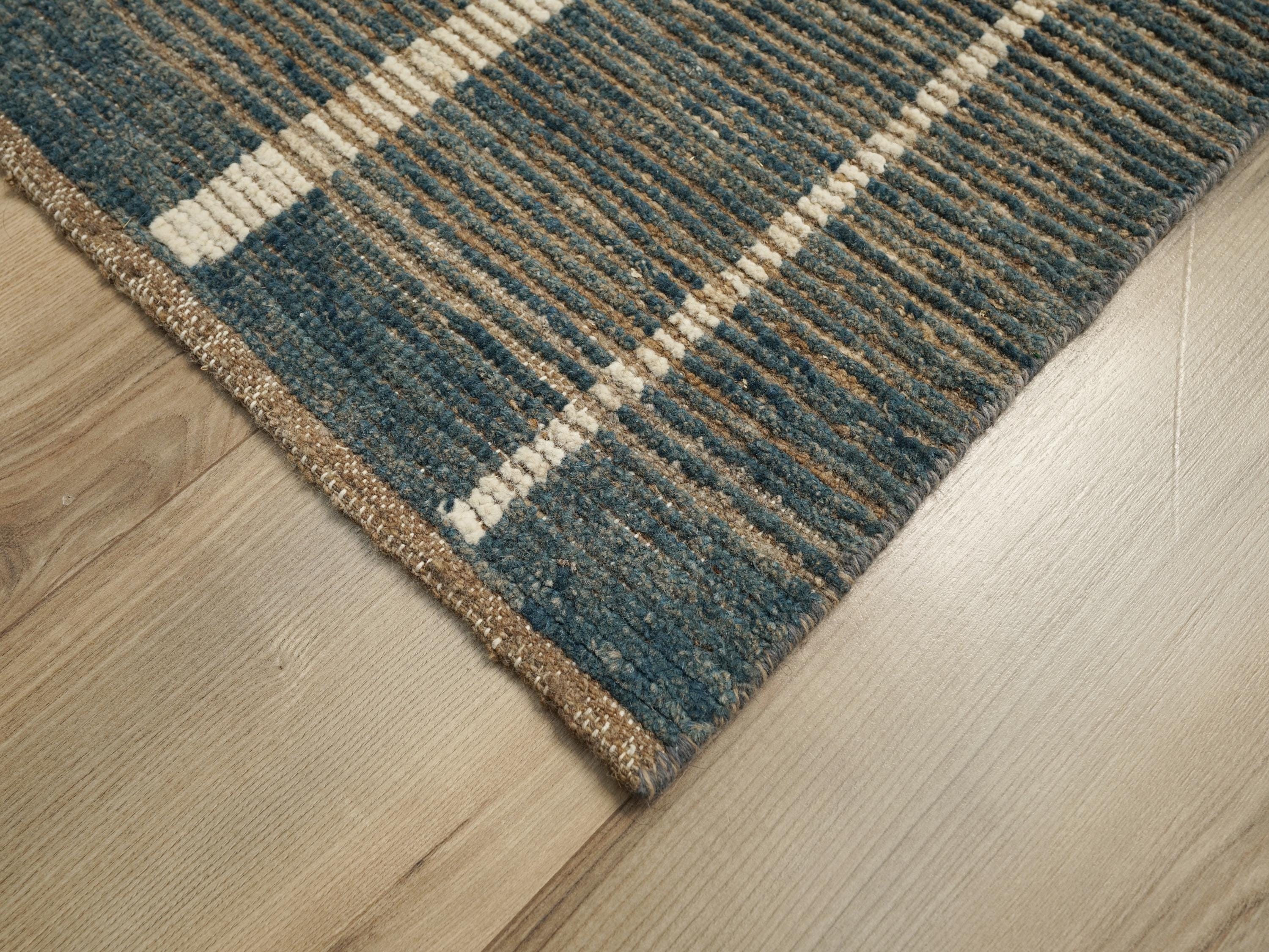 10 Ft Blue Moroccan Runner Rug - Afghan Handmade Wool Rug