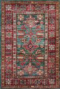 2x3 Ft Handmade Green Wool Kazak Rug - Afghan Oriental Accent Rug
