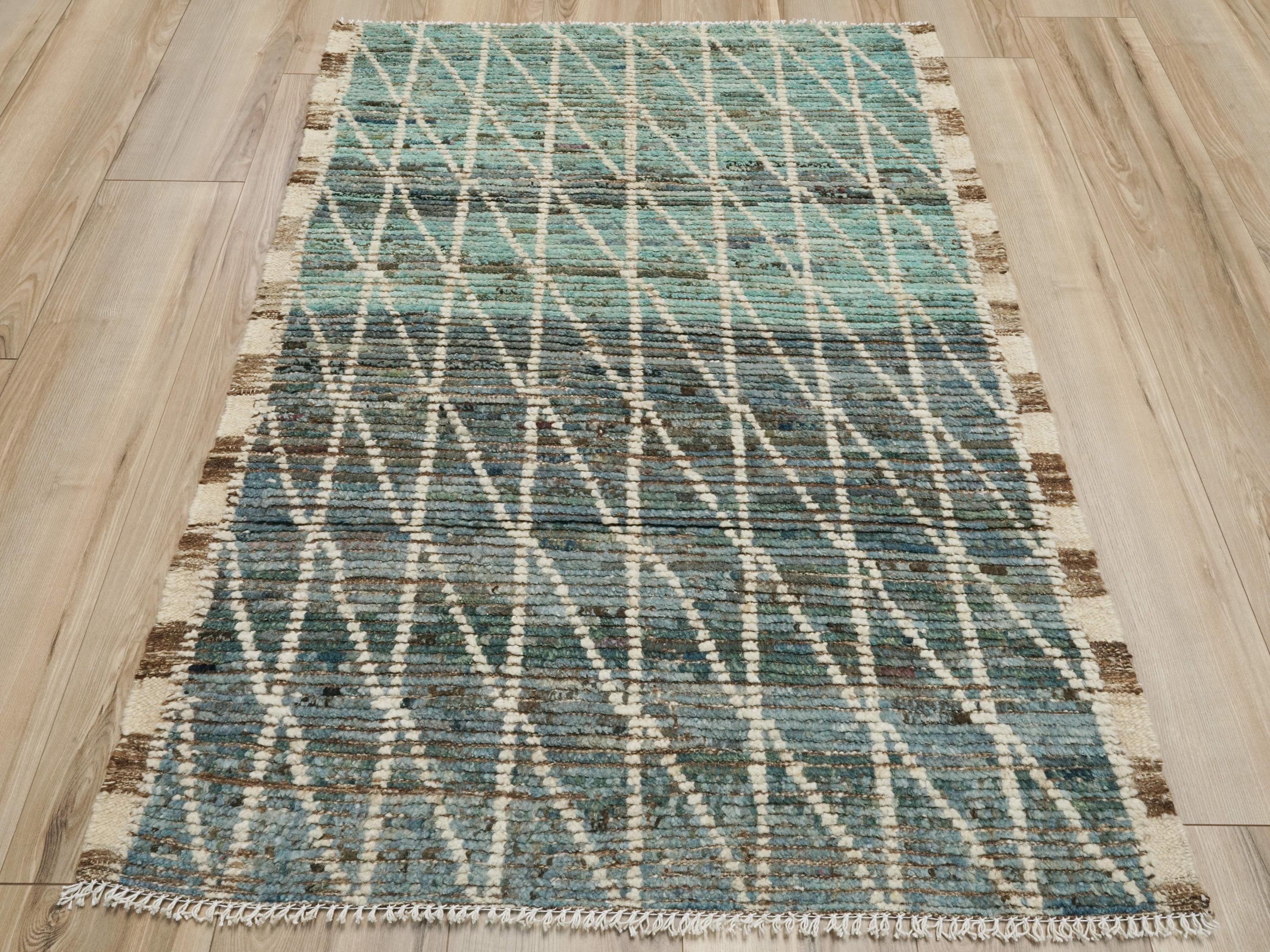 3x5 Ft Blue Moroccan Wool Rug - Hand Knotted Area Rug