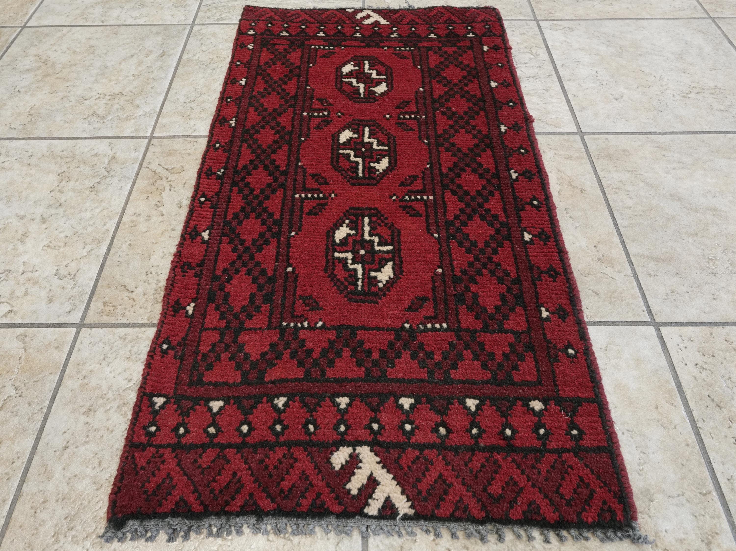 2x3 Ft Red Ersari Rug - Hand Knotted Afghan Wool Rug