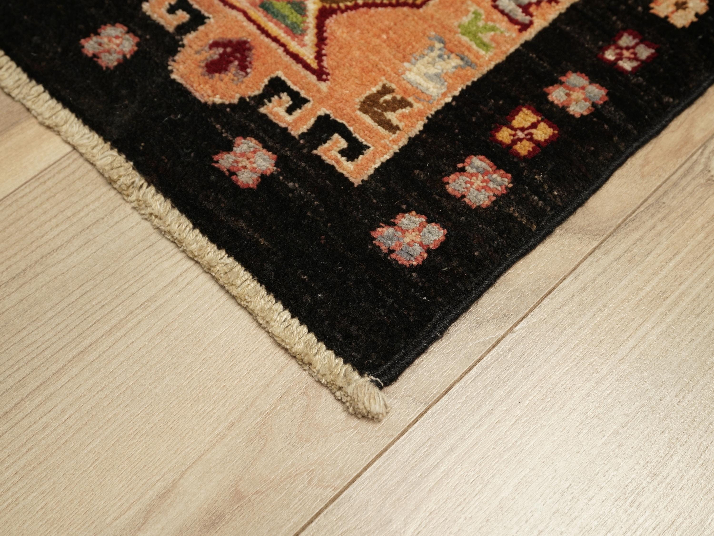 2x3 Ft Black Heriz Rug - Hand Knotted Wool Rug