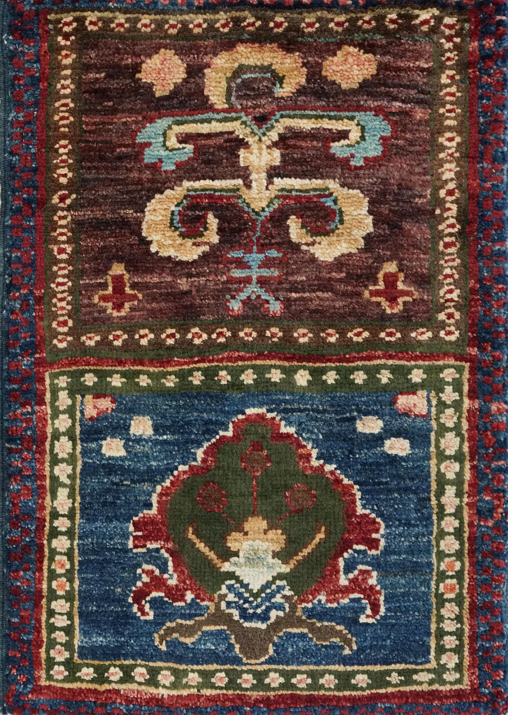 1x2 Ft Hand Knotted Brown Heriz Rug - Ghazni Wool Accent Rug