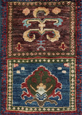 1x2 Ft Hand Knotted Brown Heriz Rug - Ghazni Wool Accent Rug