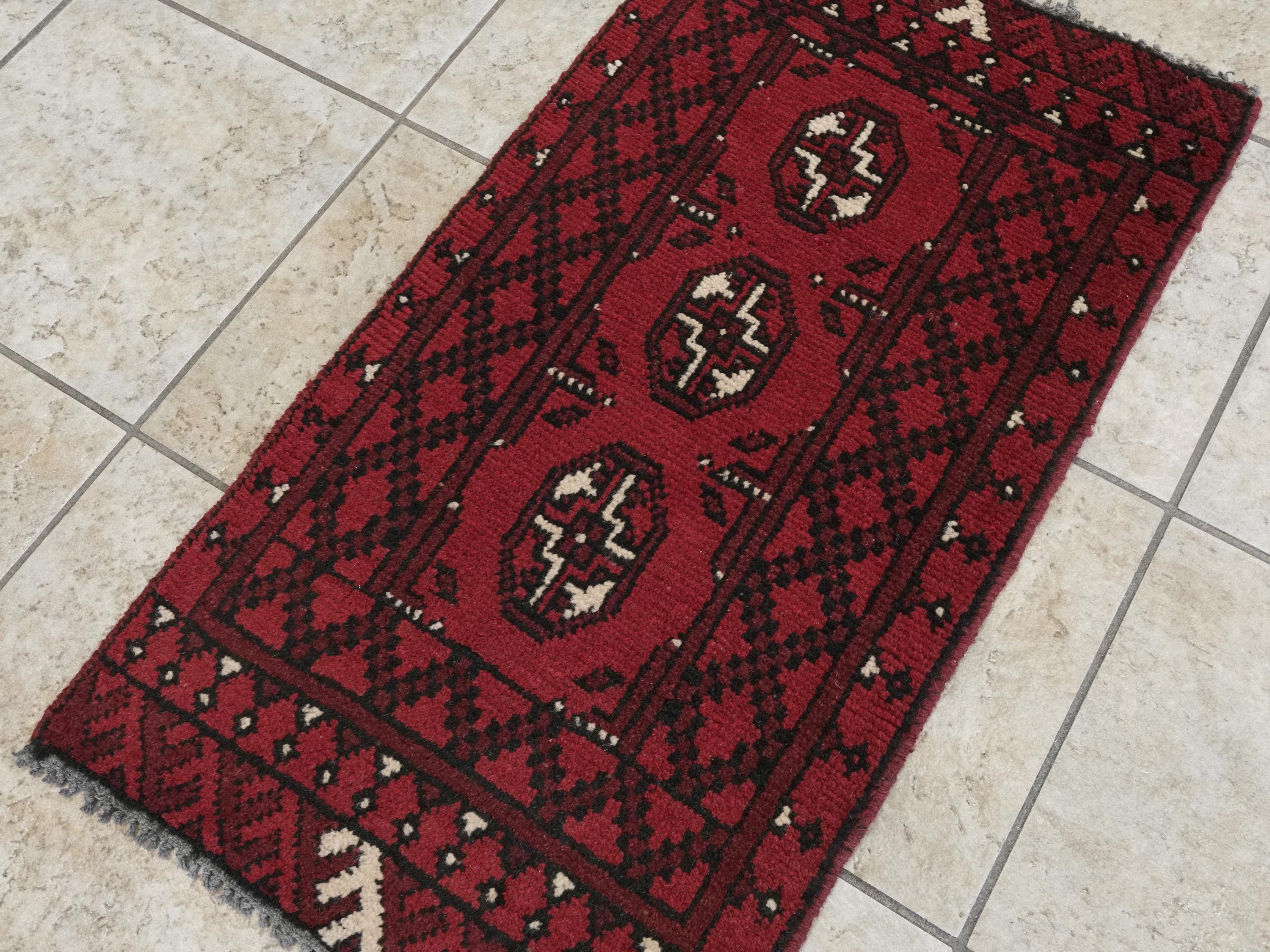 2x3 Ft Red Ersari Rug - Hand Knotted Afghan Wool Rug