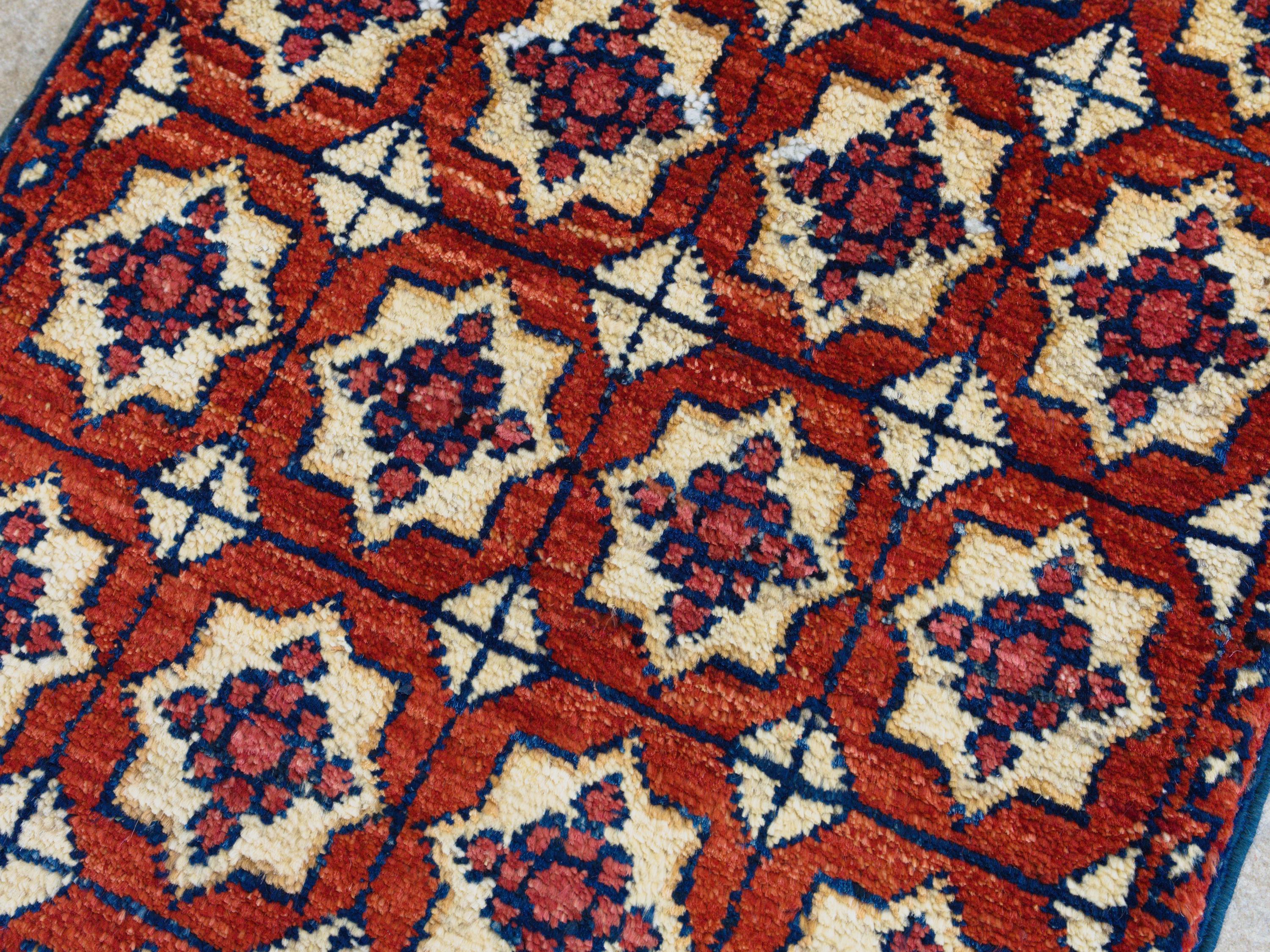 1x2 Ft Red Ersari Rug - Wool Accent Rug