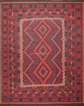 10x14 Ft Dark Red Maimana Kilim Rug - Vintage Afghan Flat Weave