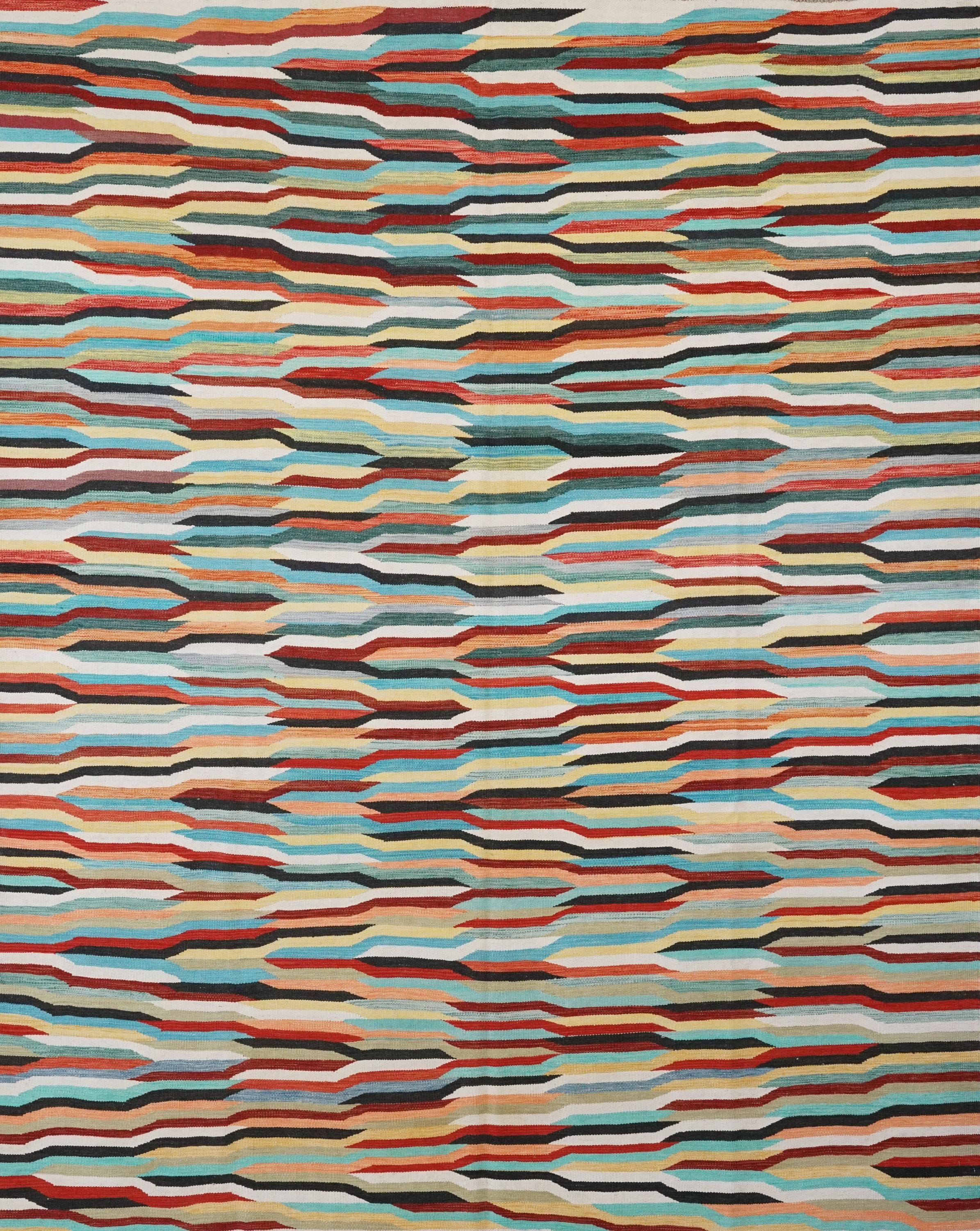 8x10 Ft Colorful Kilim Rug - Flat Weave Area Rug - Abstract Design