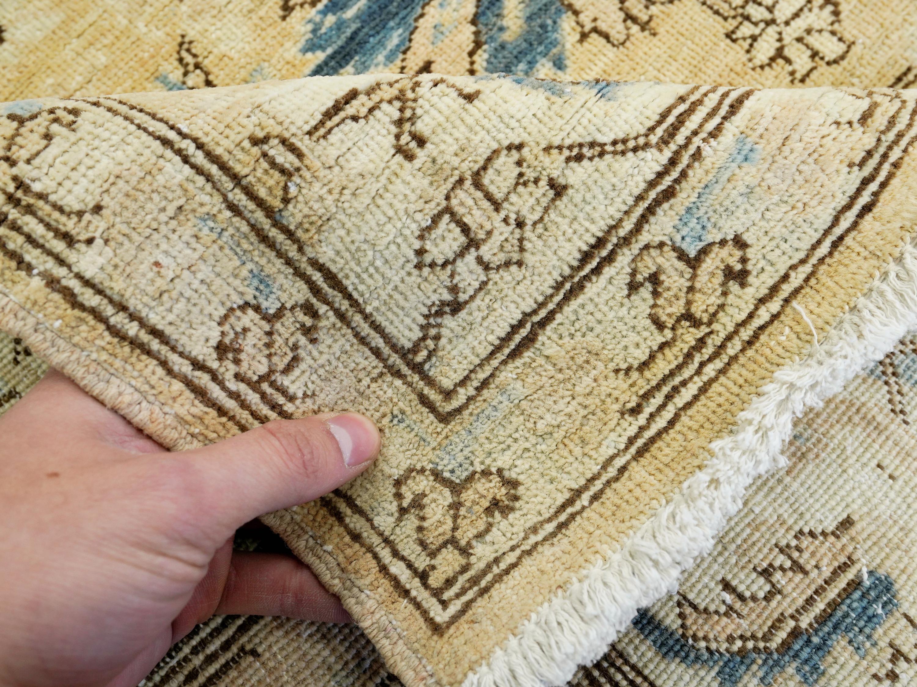 6x9 Ft Hand Knotted Bidjar Rug - Beige & Blue Persian Antique