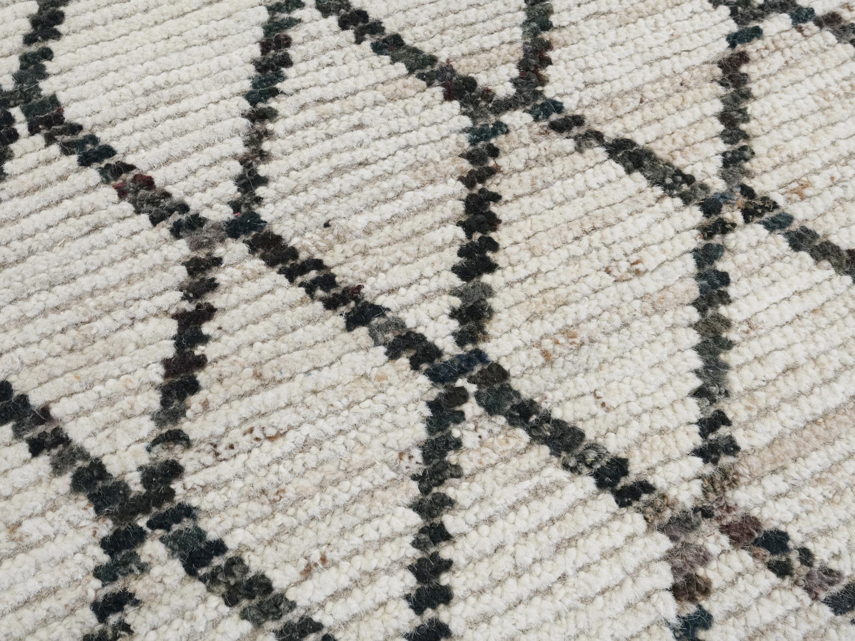 13 Ft Hand Knotted Moroccan Wool Runner Rug - Beige Afghan Rug