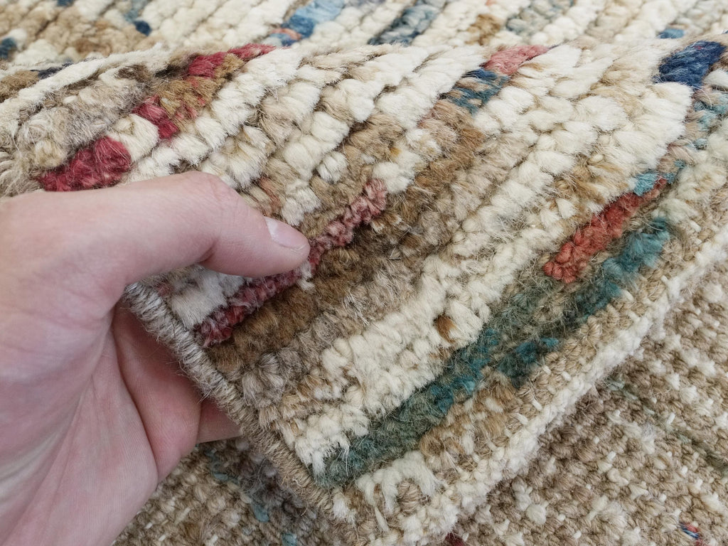 9 Ft Handmade Afghan Wool Runner Rug - Beige Moroccan Style