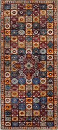 2x5 Ft Blue & Orange Heriz Rug - Hand Knotted Small Runner
