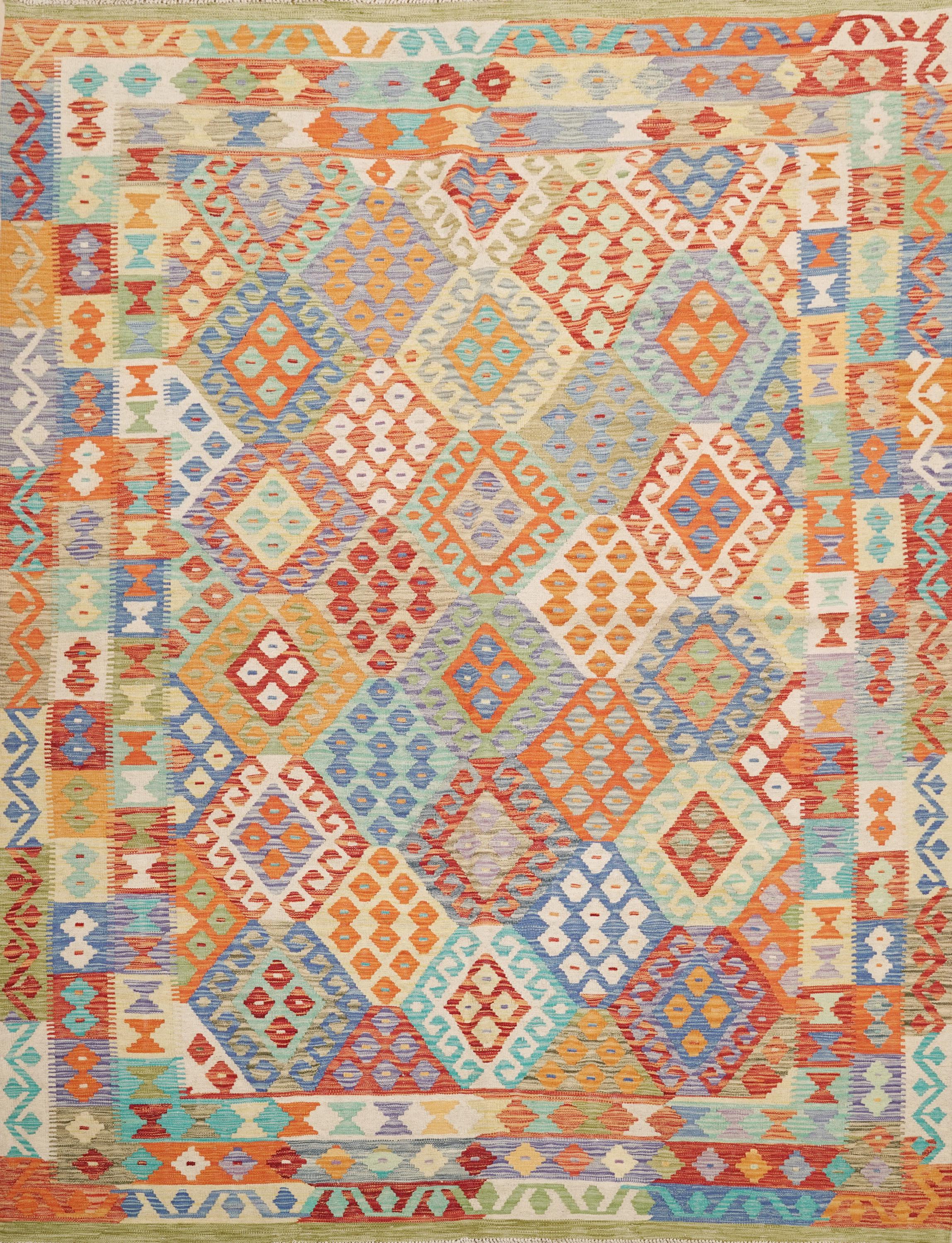 7x10 Ft Orange Kilim Rug - Flat Weaved Tribal Rug