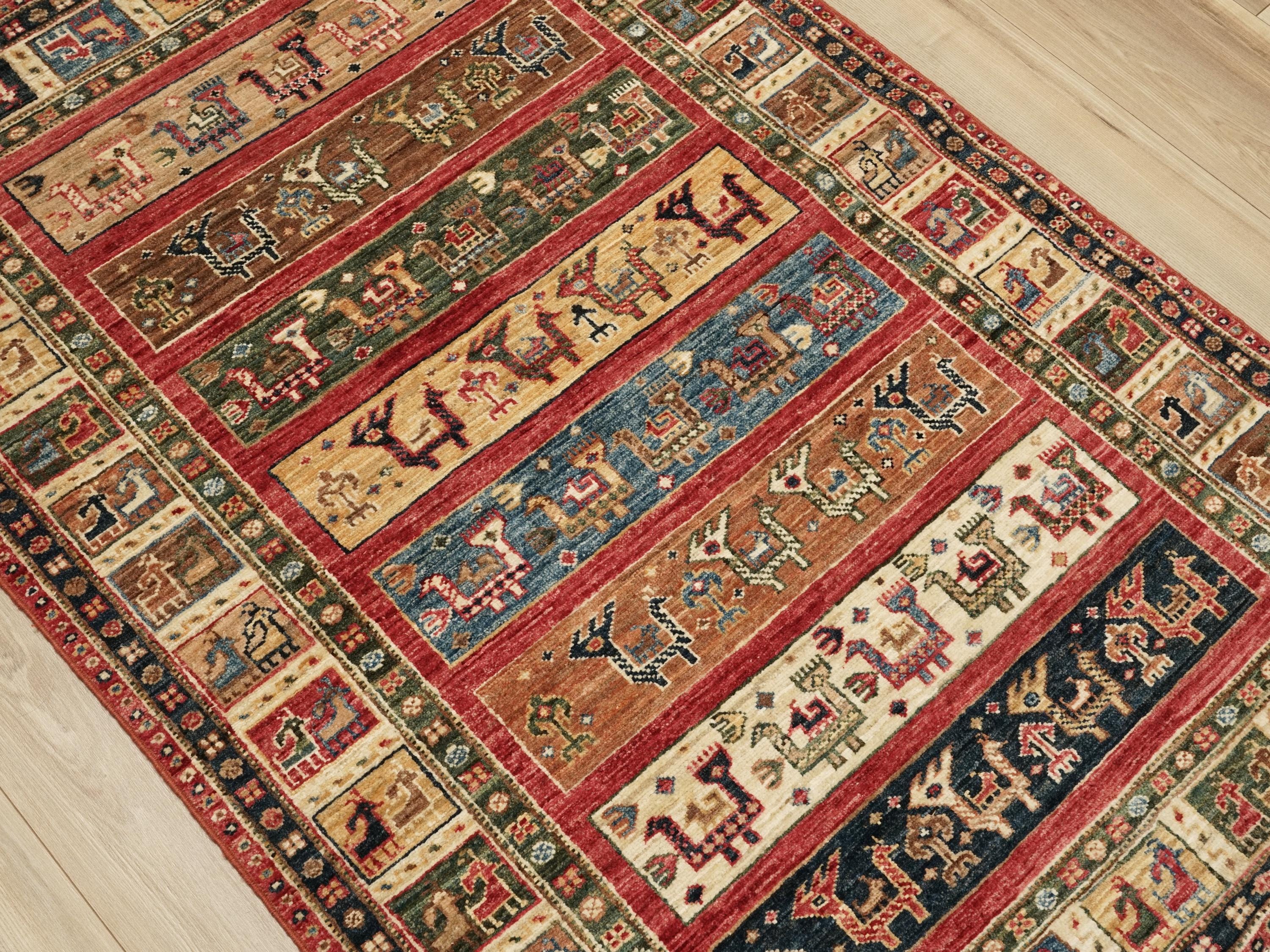3x5 Ft Orange Heriz Rug - Afghan Wool Animal Rug