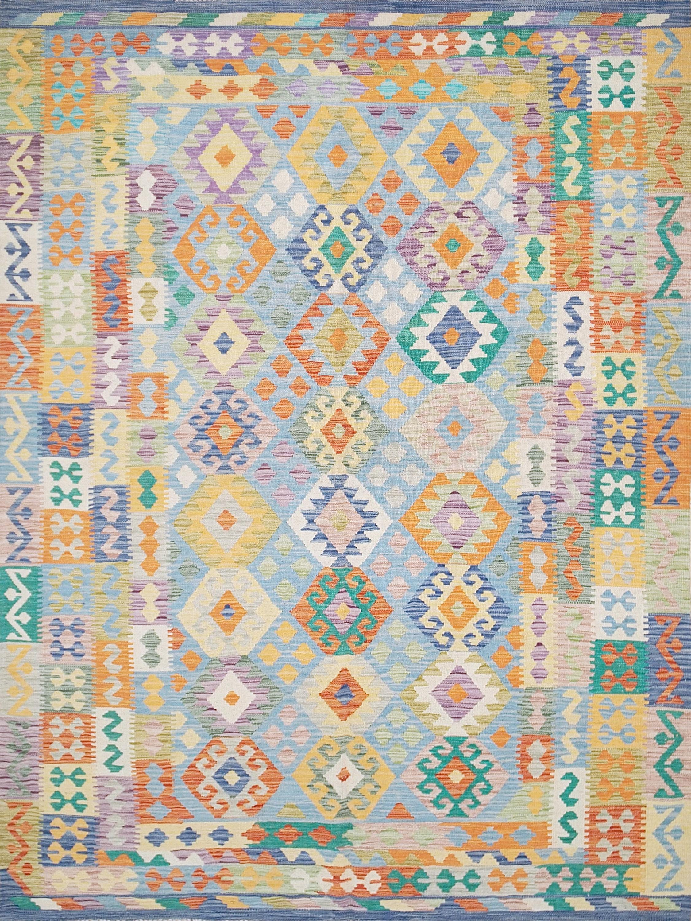 6x8 Ft Green Scandinavian Kilim Rug - Tribal Area Rug