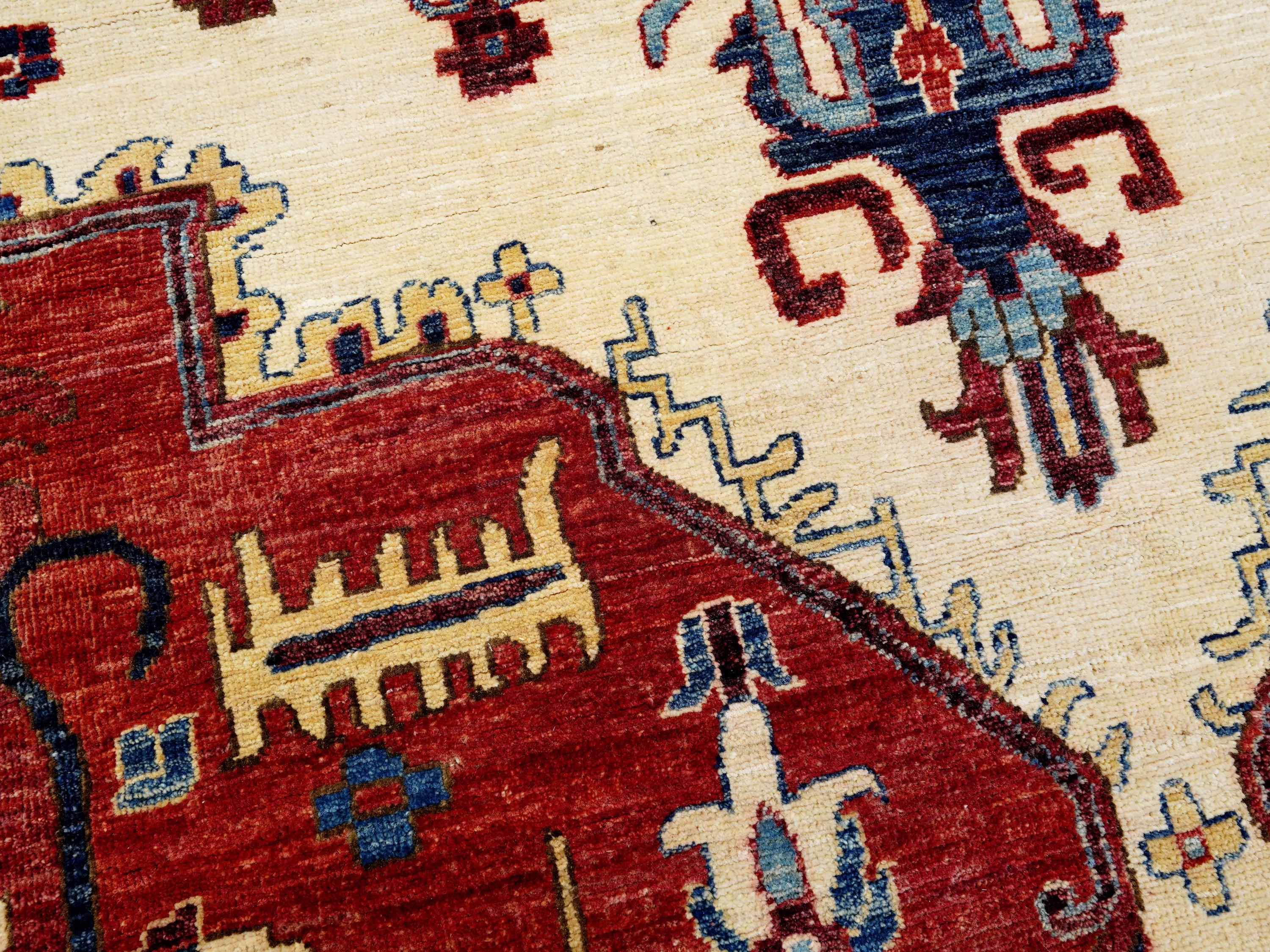 9x12 Ft Red & Blue Serapi Rug - Hand Knotted Antique Rug - Persian Design
