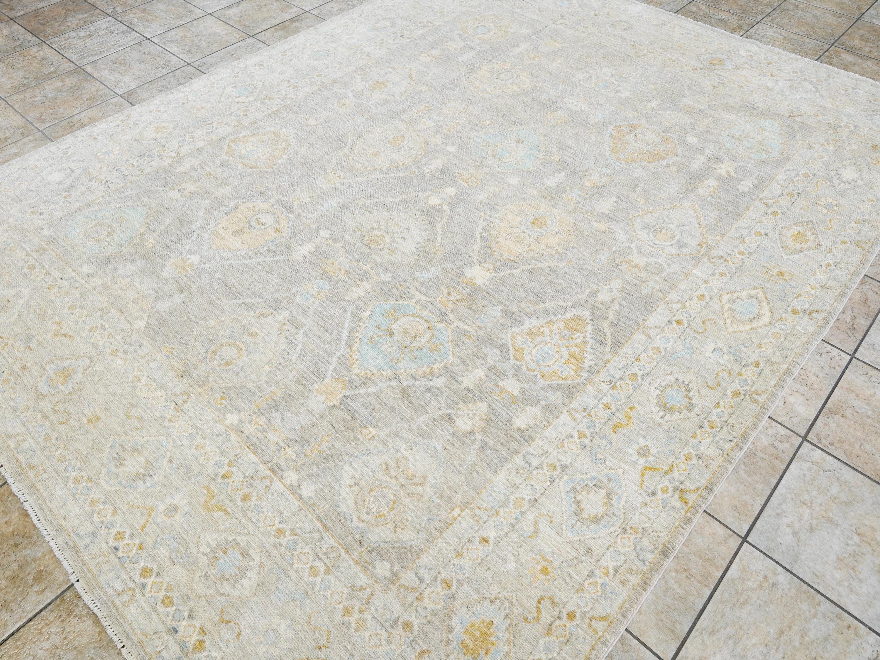 8x10 Ft Light Brown Ushak Rug - Hand Knotted Oriental Rug - Ottoman Design