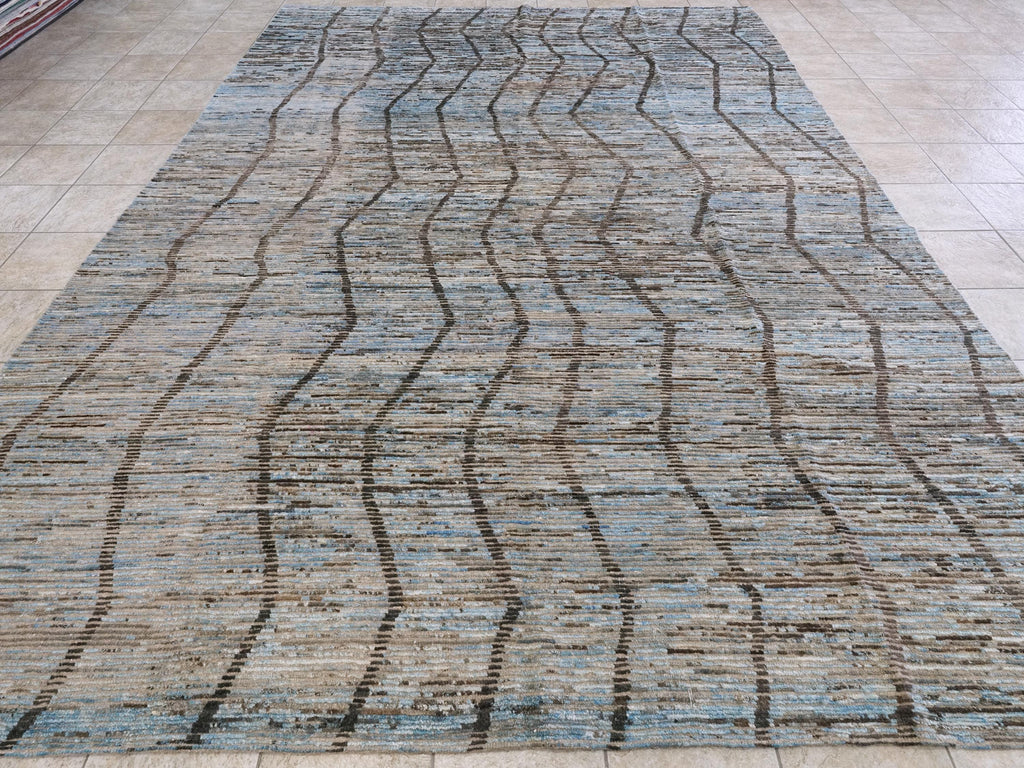 10x14 Ft Blue Moroccan Rug - Afghan Handmade Wool Rug