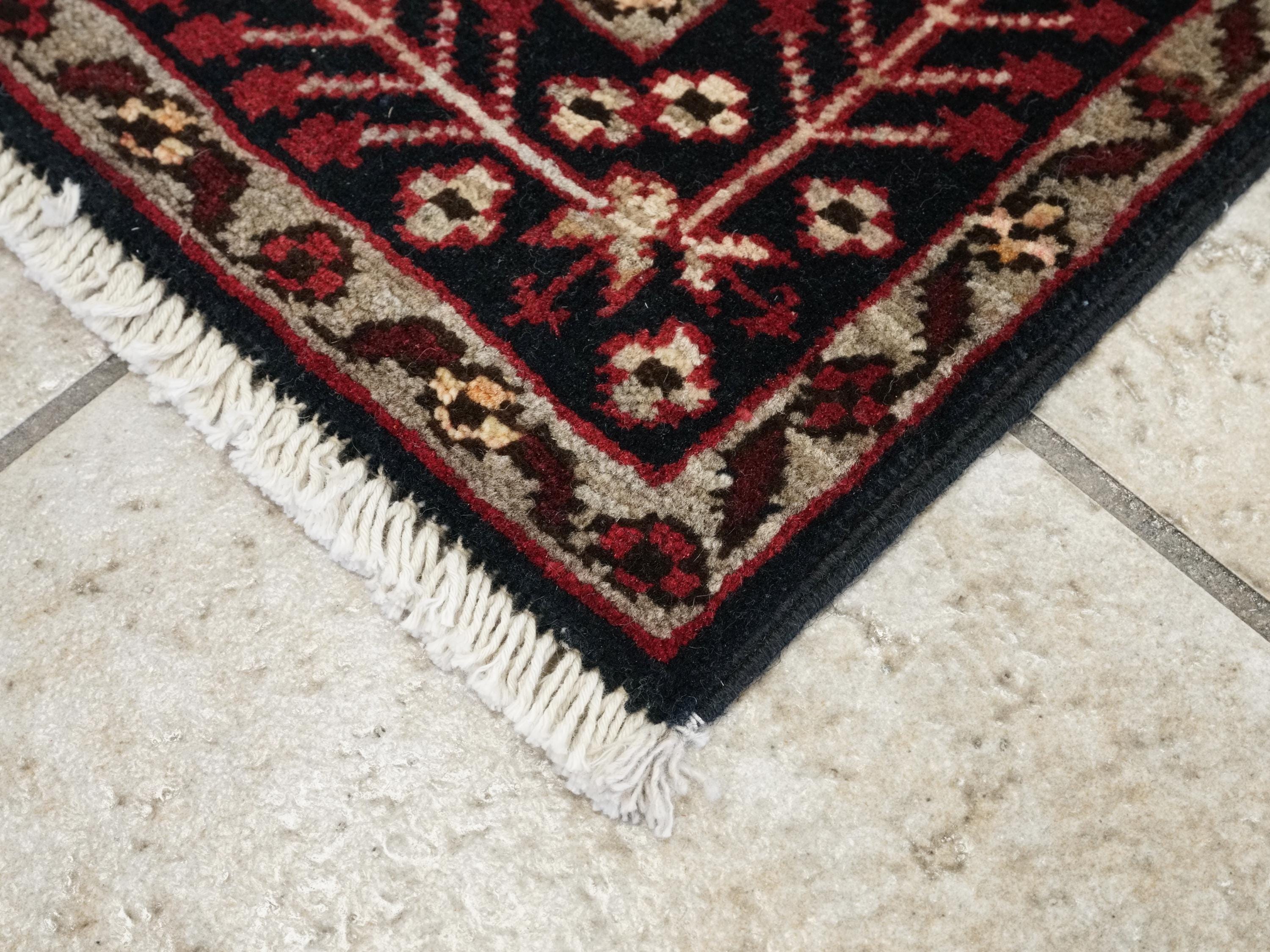 2x3 Ft Hand Knotted Mamluk Rug - Black & Red Oriental Accent Rug