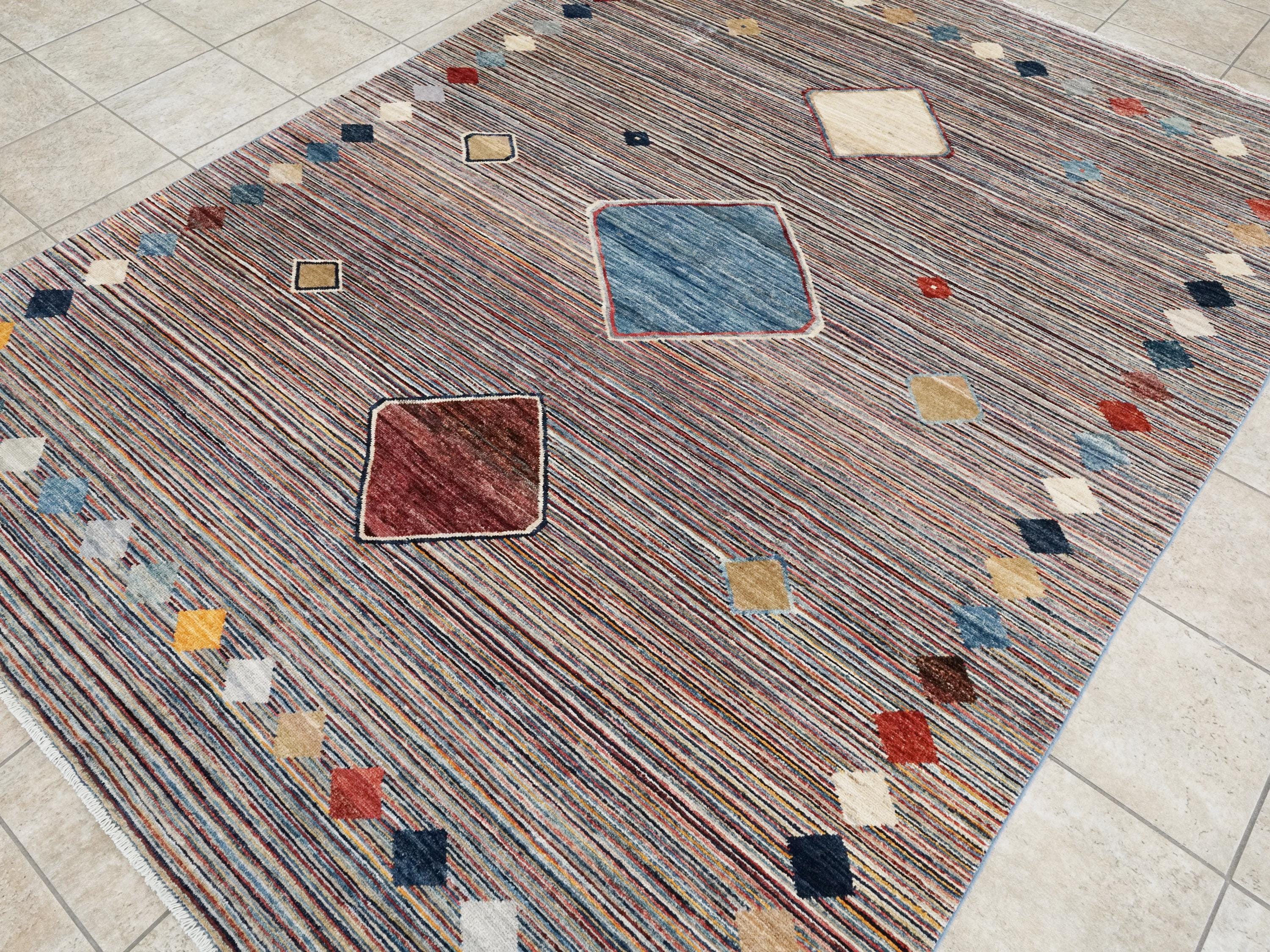 7x10 Multicolor Gabbeh Rug - Afghan Wool Tribal Rug